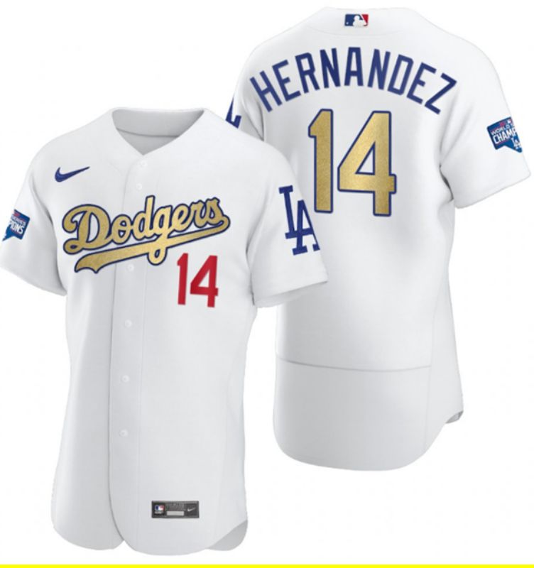 Los Angeles Dodgers #14 Enrique Hernandez Men Nike White Home 2020 World Series Champions Authentic Player MLB Jersey